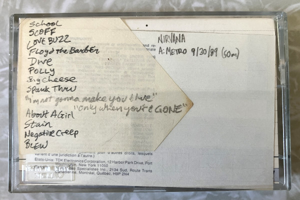 scaletta di un concerto dei Nirvana del 1989 — Adam Jacobs Collection, Internet Archive