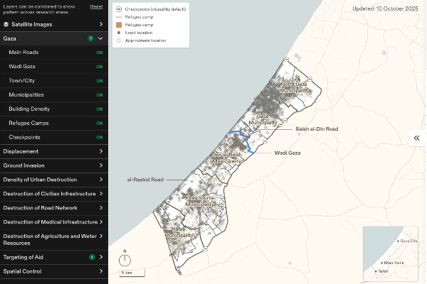 “A Cartography of Genocide”: mappatura digitale sugli attacchi dell'esercito di Israele nella Striscia di Gaza, realizzata dal centro di ricerca Forensic Architecture della Goldsmiths, University of London