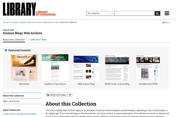 Science Blogs Web Archive